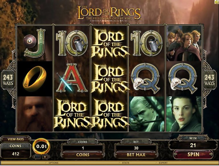 A slot machine based on the movie The Lord of the Rings