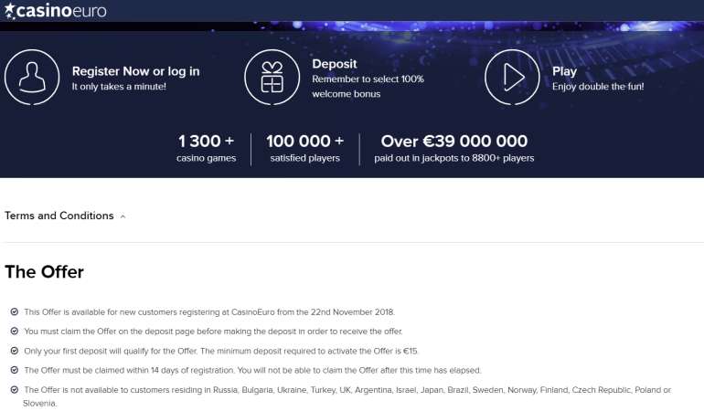 100% Match Bonus up to €150 in Euro Casino