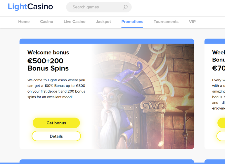 in 100% Match Bonus up to €500 in Light Casino 100% Match Bonus up to €500 in Light Casino