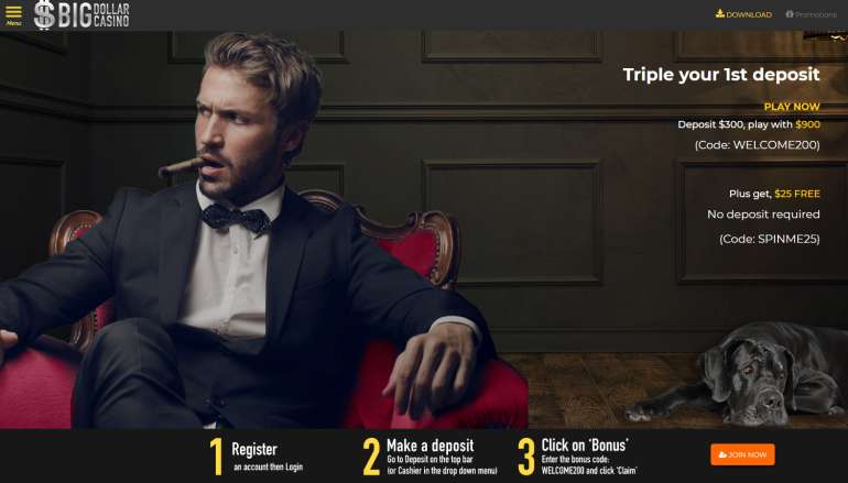 No deposit and first deposit bonus in Free $25 bonus at Big Dollar Welcome bonus at Big Dollar in