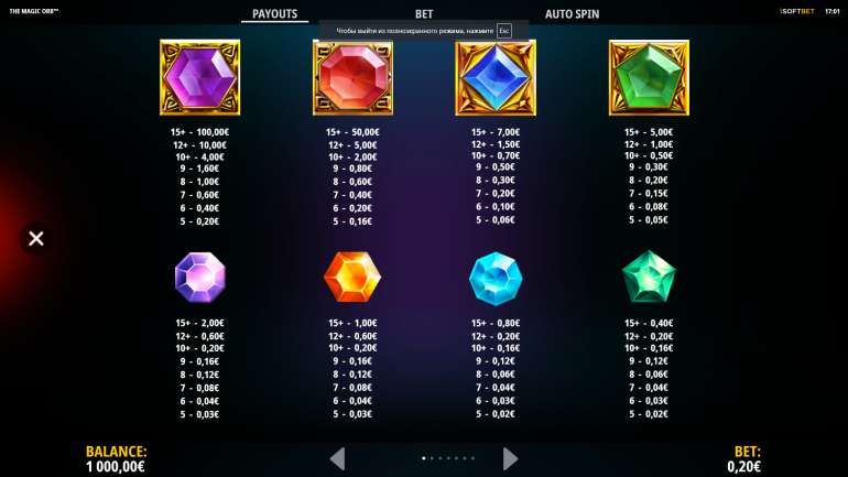 Symbol's cost in The Magic Orb Hold and Win The Magic Orb Hold and Win