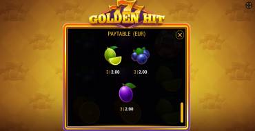 777 Golden Hit: Payout table