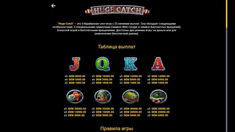 Symbol's cost in Huge Catch Huge Catch