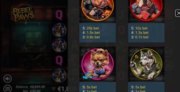 Rebel Paws: Payout table