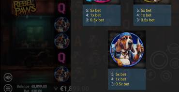 Rebel Paws: Payout table