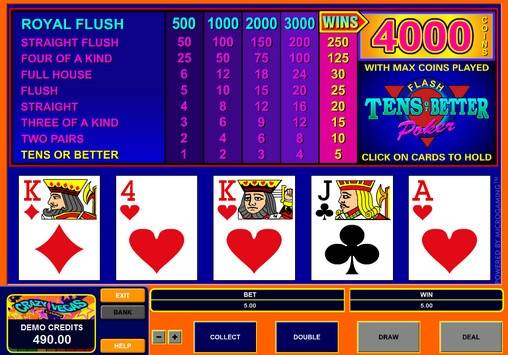Tens or Better Poker online