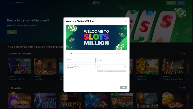 slots million casino register